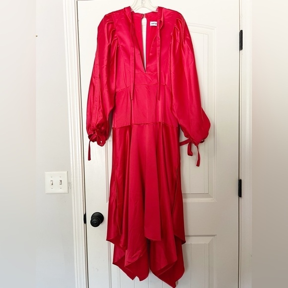 Self-Portrait Asymmetric Cutout Satin Peplum Midi Dress - Picture 5 of 14